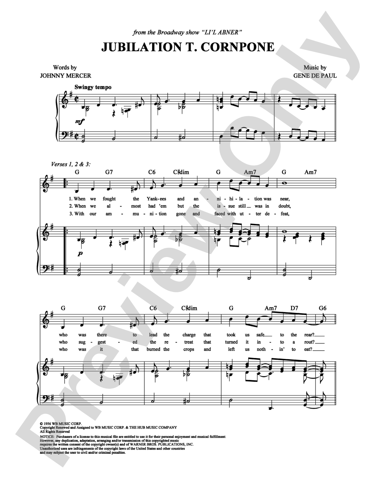 Jubilation T. Cornpone: Piano/Vocal/Chords Digital Sheet Music
