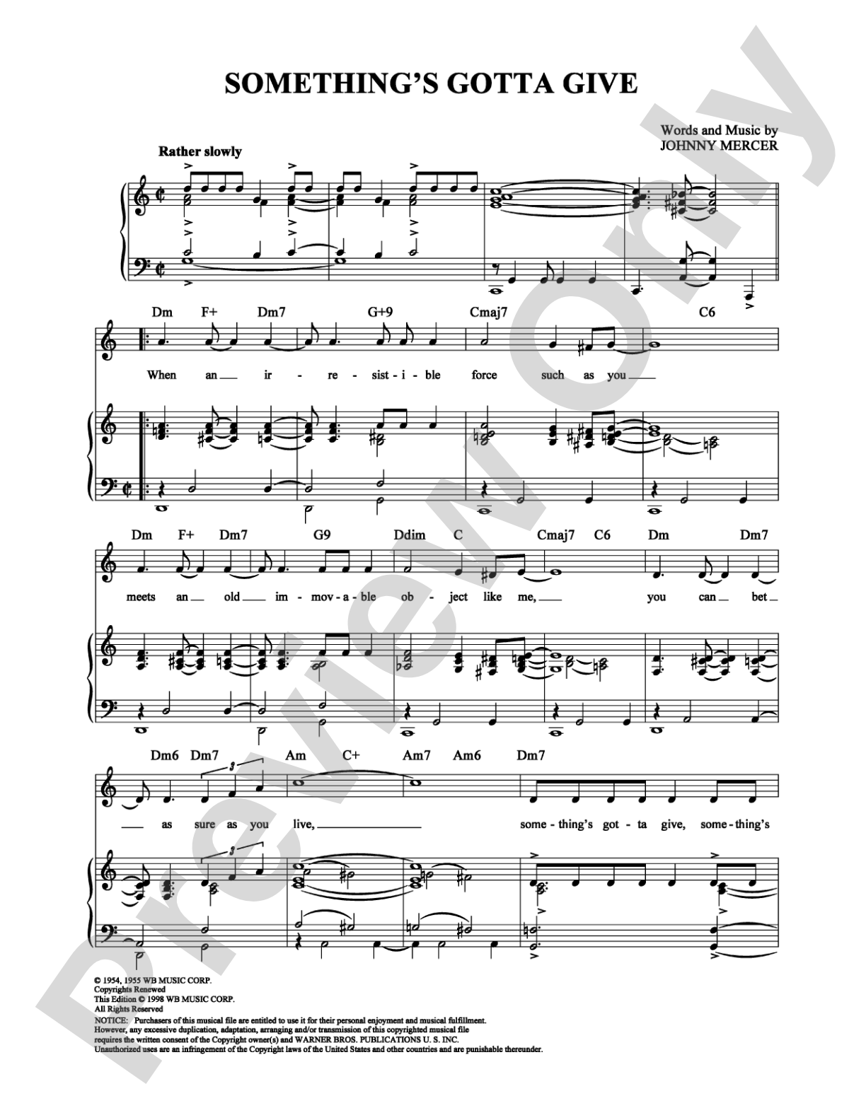 Something's Gotta Give: Piano/Vocal/Chords Digital Sheet Music