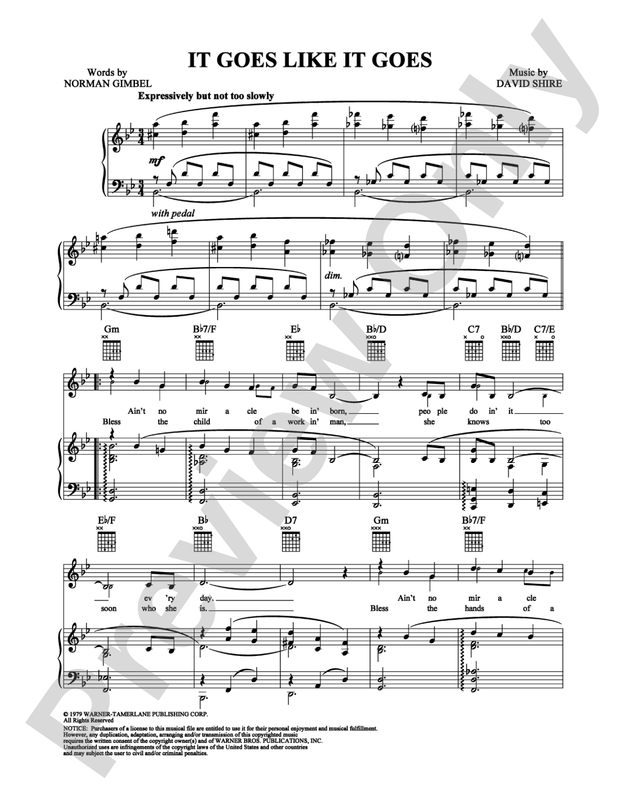 It Goes Like It Goes: Piano/Vocal/Chords Digital Sheet Music