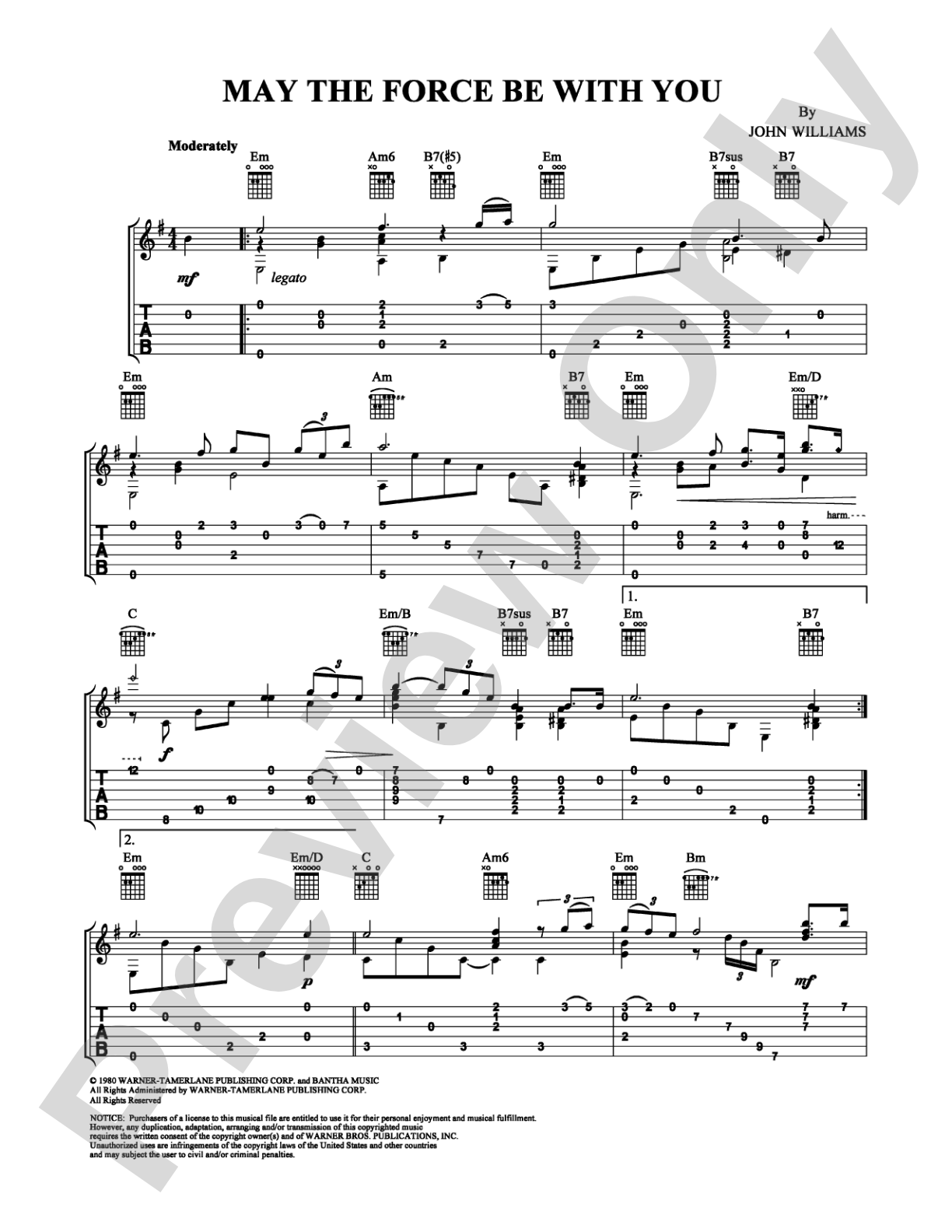 May the Force Be With You: Guitar TAB Digital Sheet Music