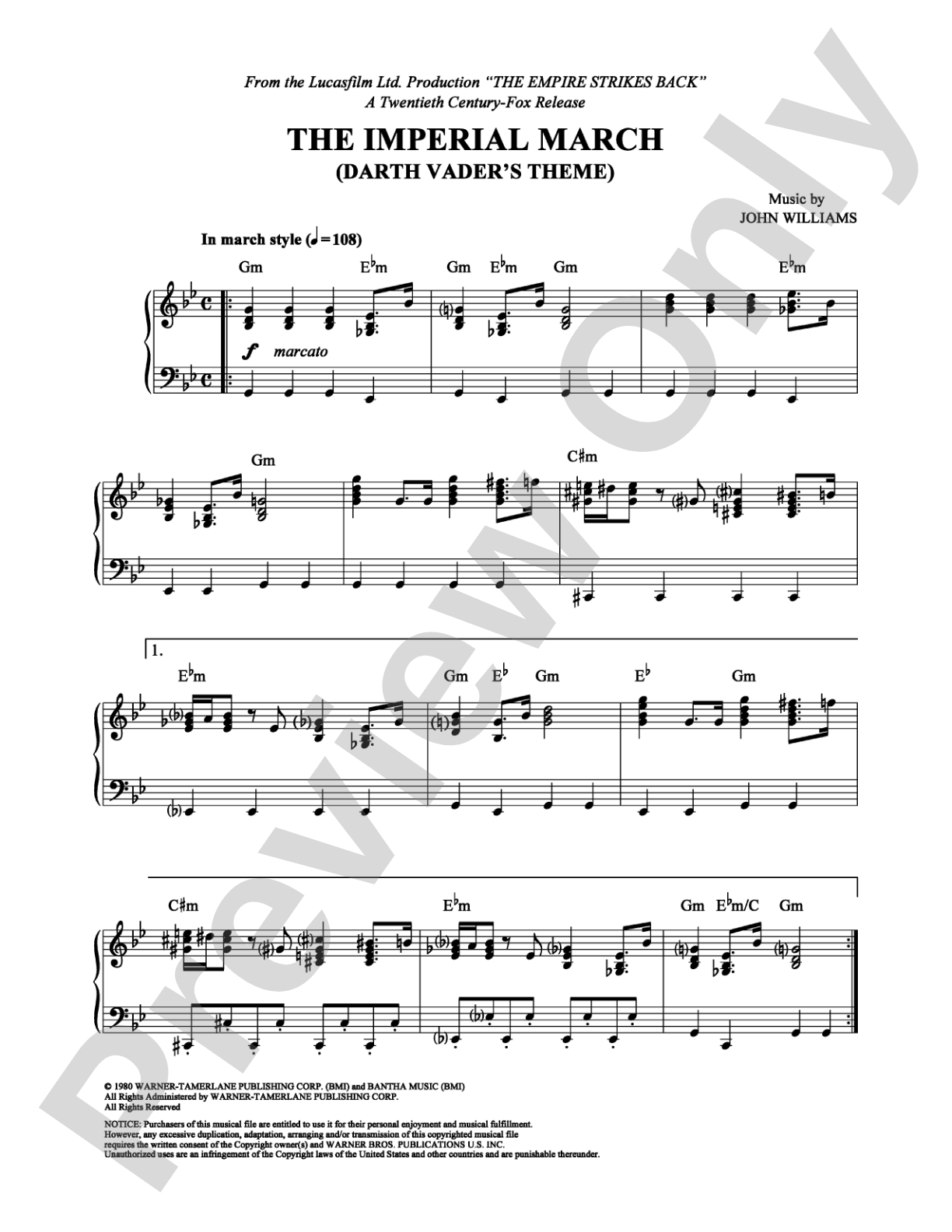 The Imperial March (Darth Vader's Theme): Piano Digital Sheet Music