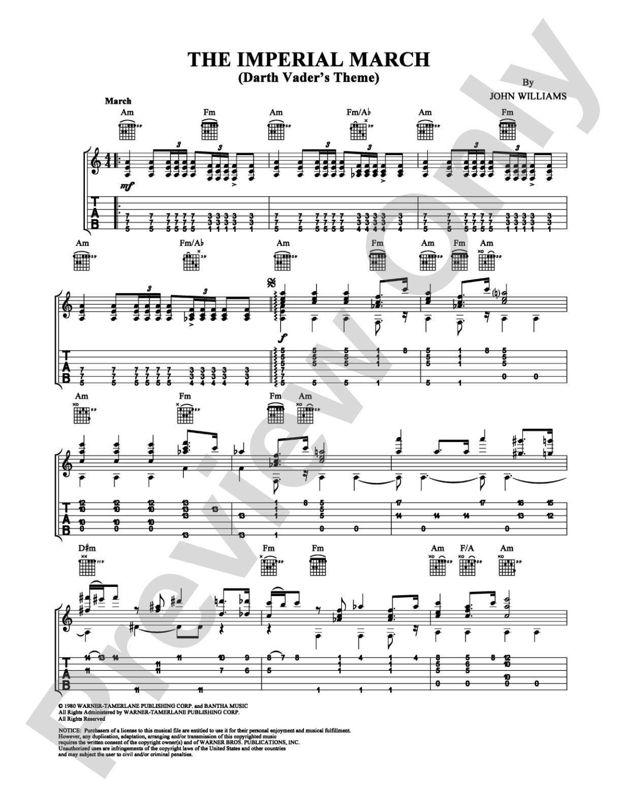 The Imperial March (Darth Vader's Theme): Guitar TAB Digital Sheet Music