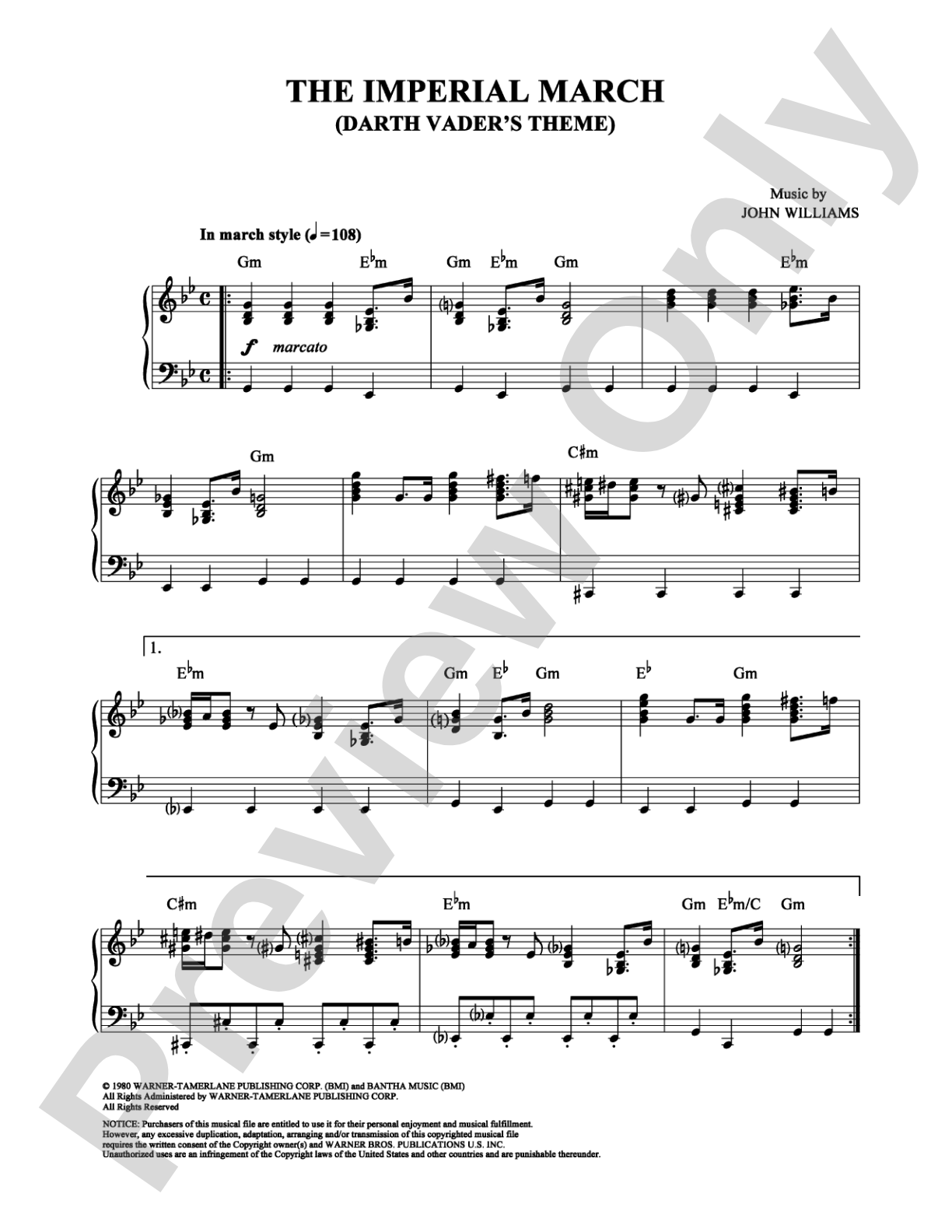 The Imperial March (Darth Vader's Theme): Piano Digital Sheet Music