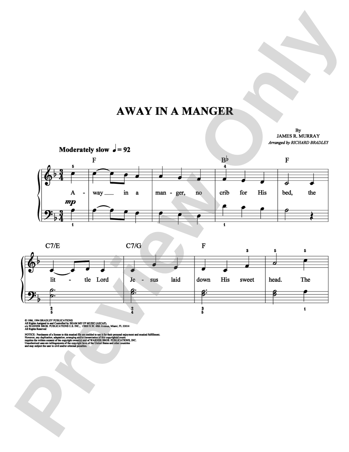 Away in a Manger: Easy Piano Digital Sheet Music