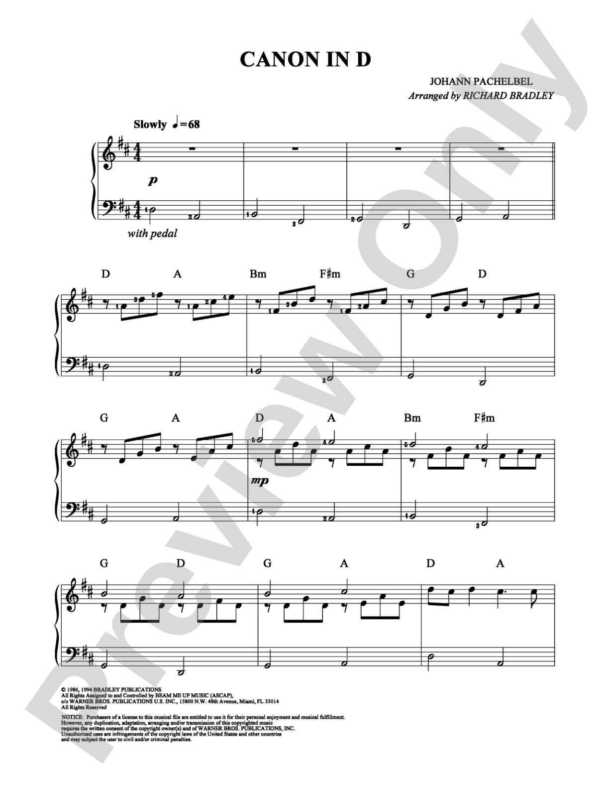 Canon in D: Easy Piano Digital Sheet Music