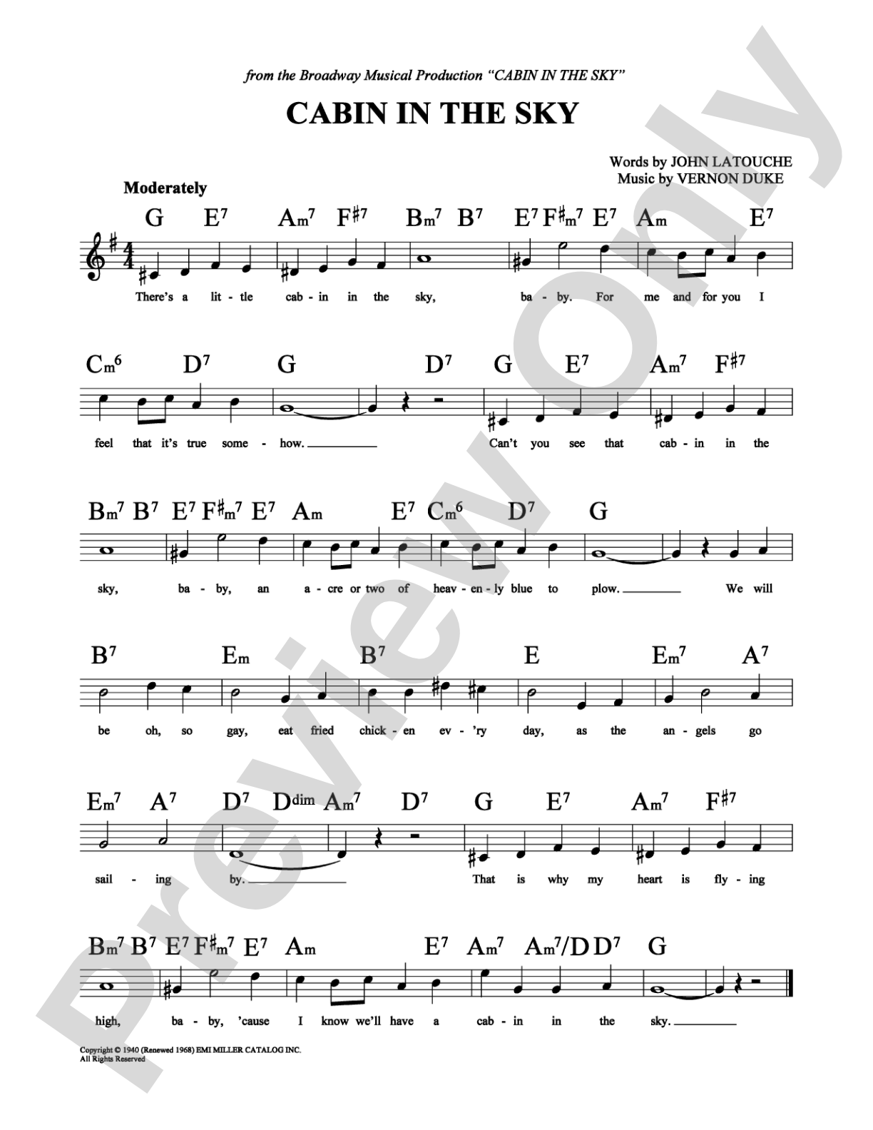 Cabin in the Sky: Lead Sheet Digital Sheet Music