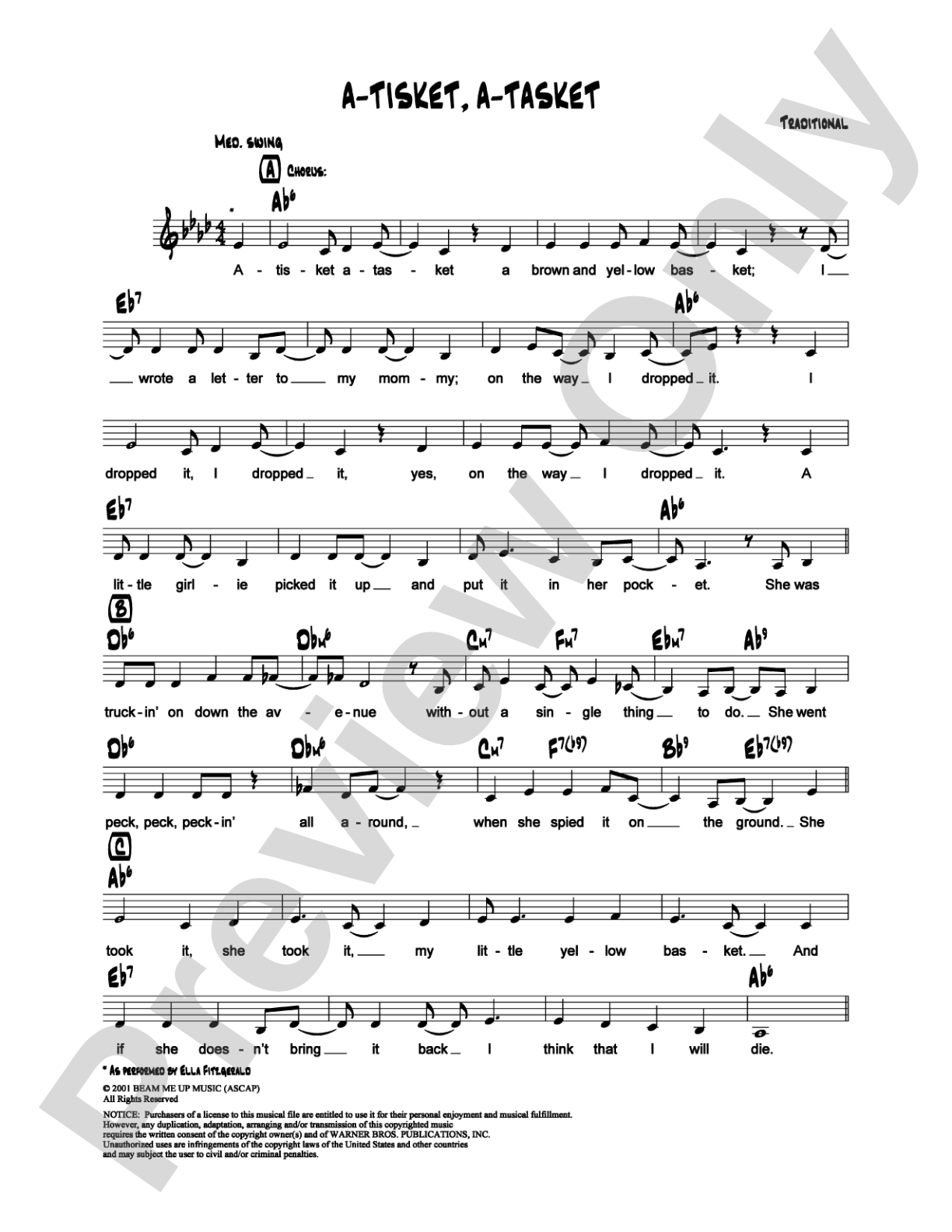 A-Tisket, A-Tasket: Lead Sheet Digital Sheet Music