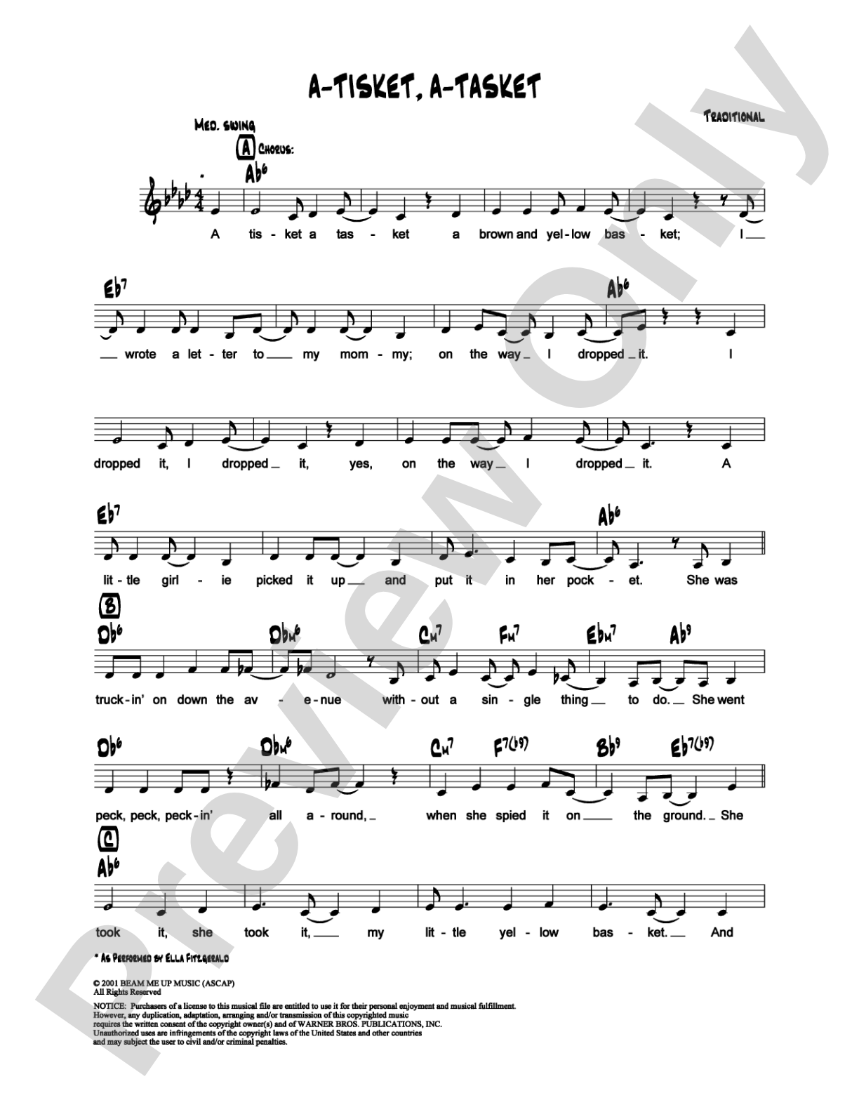 A-Tisket A-Tasket: Lead Sheet Digital Sheet Music