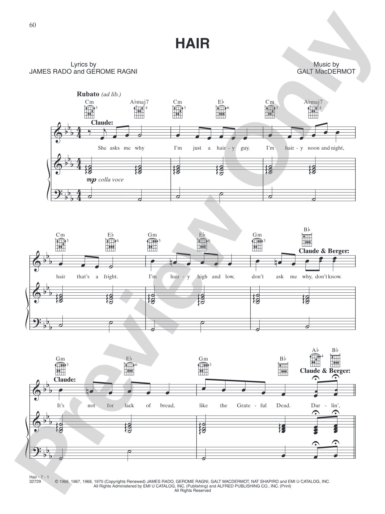 Hair: Piano/Vocal/Chords