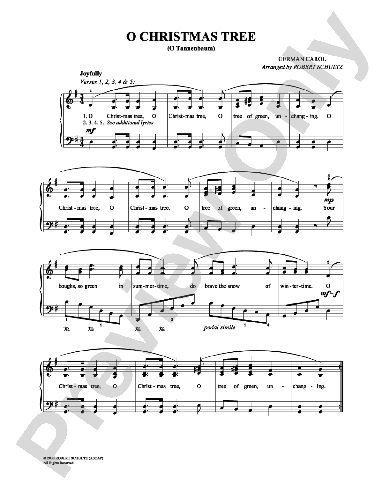 O Christmas Tree: Piano/Vocal/Chords Digital Sheet Music