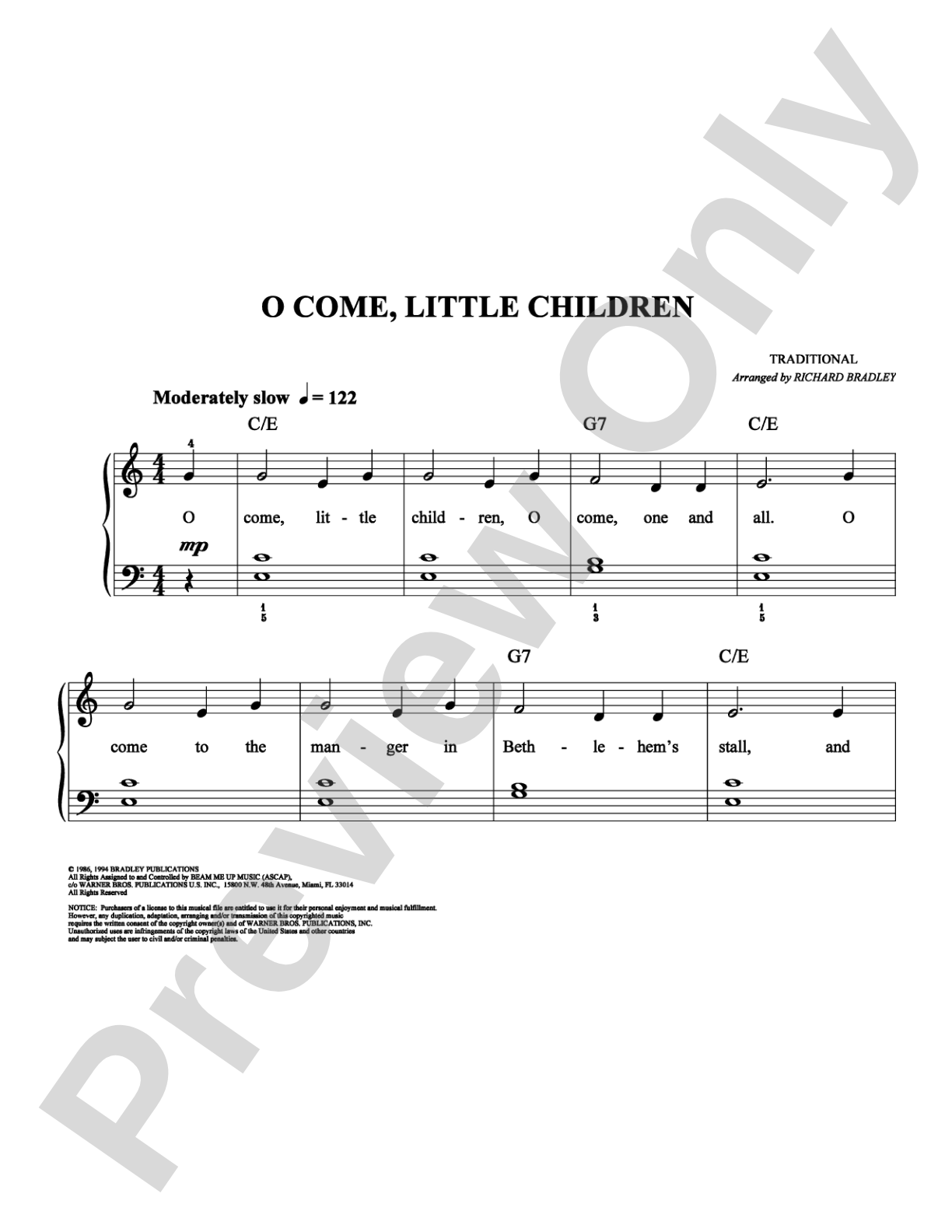 O Come, Little Children: Easy Piano Digital Sheet Music