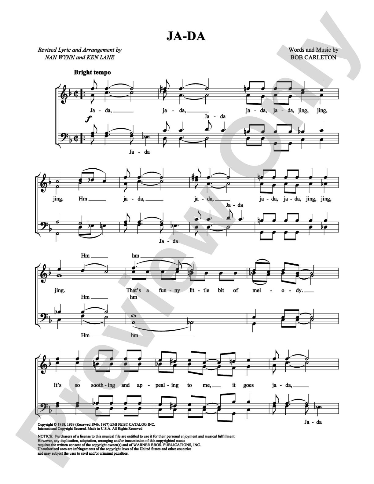 Ja-Da: Vocal Group Digital Sheet Music