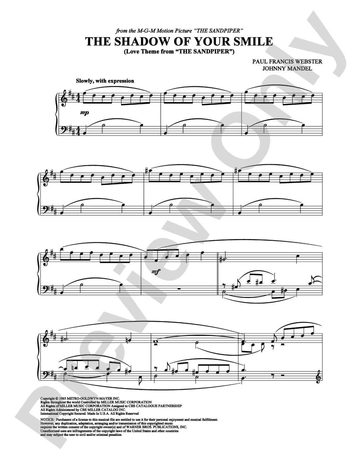 The Shadow Of Your Smile: Piano Digital Sheet Music