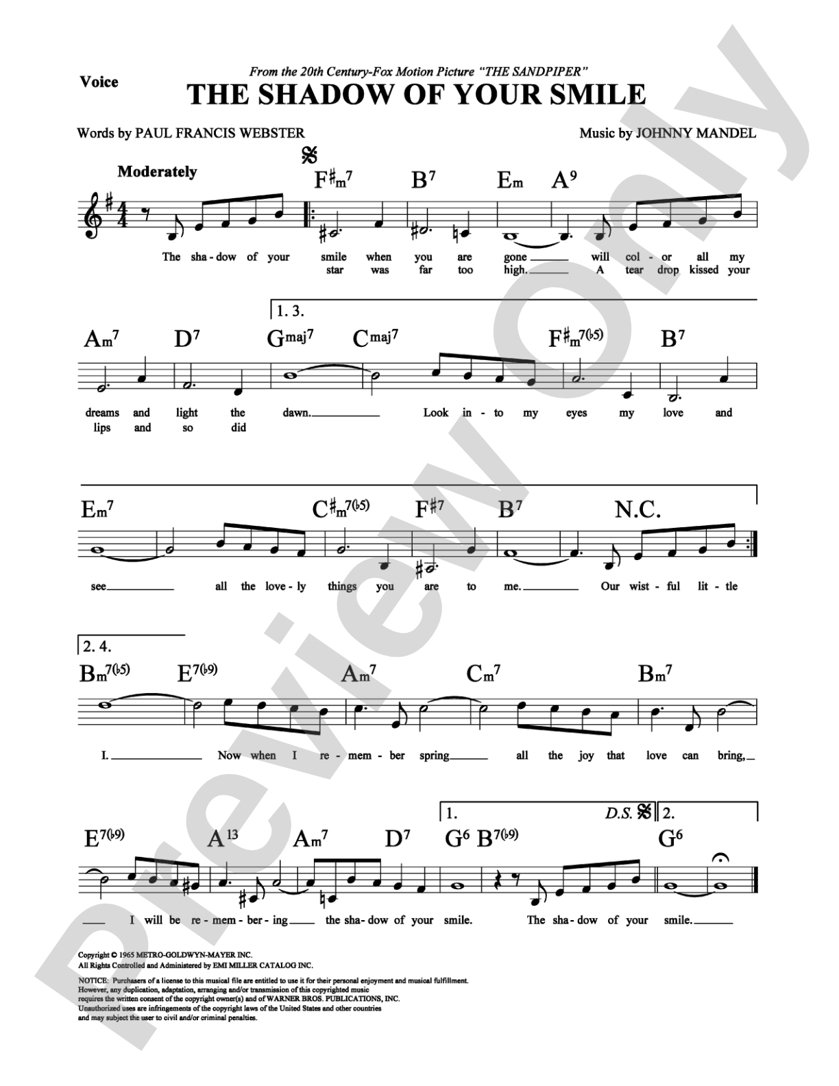 Shadow Of Your Smile, The: Lead Sheet Digital Sheet Music