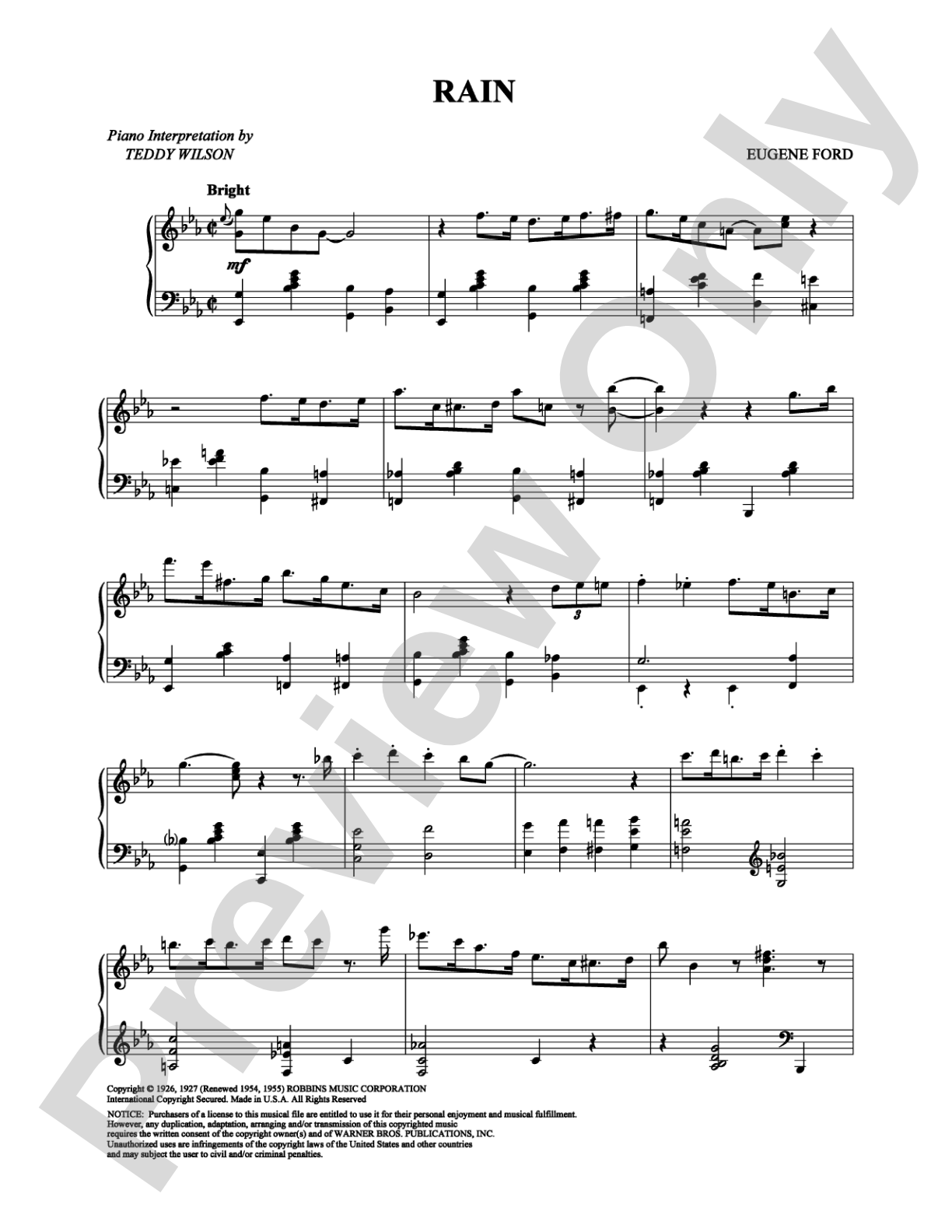 Rain: Piano Digital Sheet Music