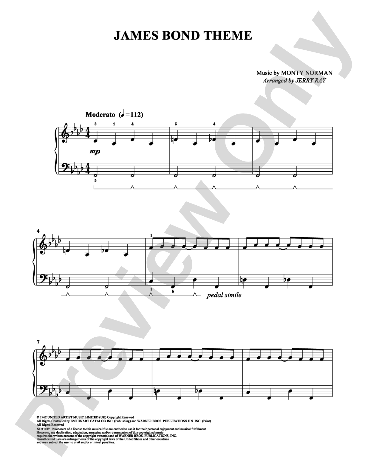 James Bond Theme: Easy Piano Digital Sheet Music