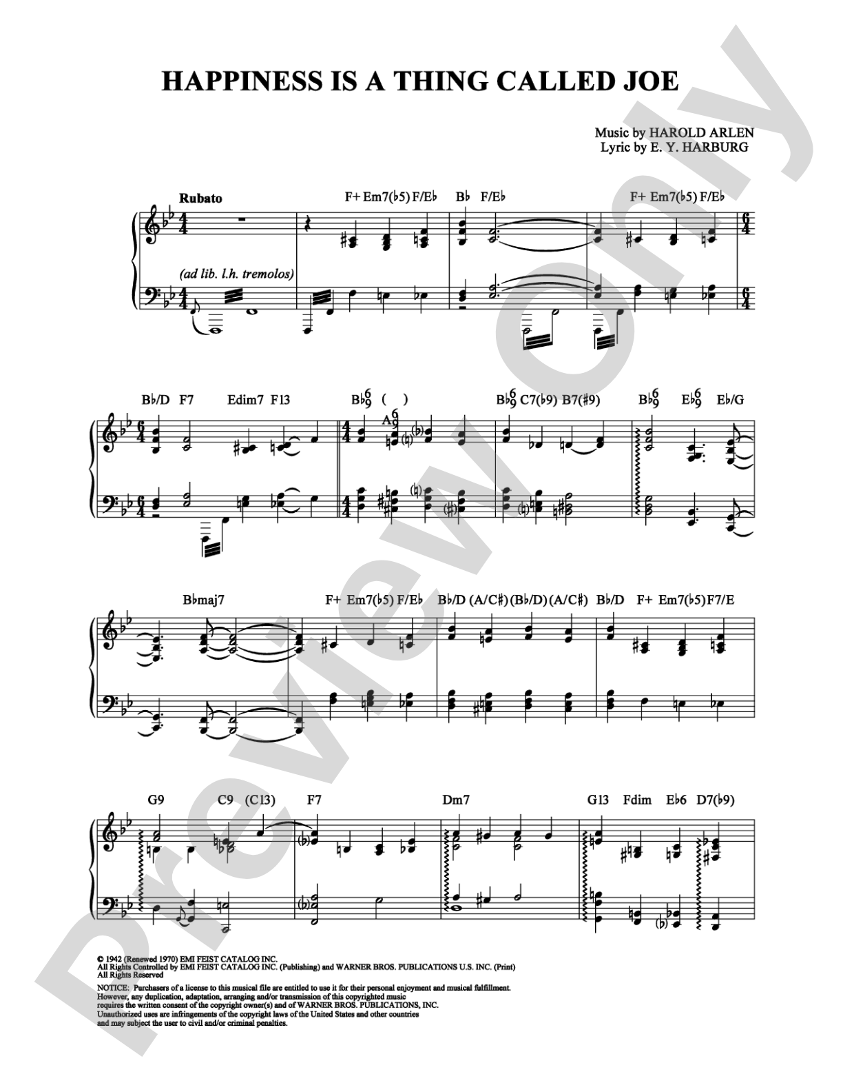 Happiness is a Thing Called Joe: Piano Digital Sheet Music