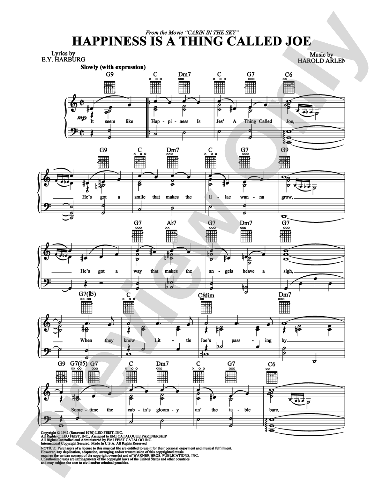Happiness is a Thing Called Joe: Piano/Vocal/Chords Digital Sheet Music