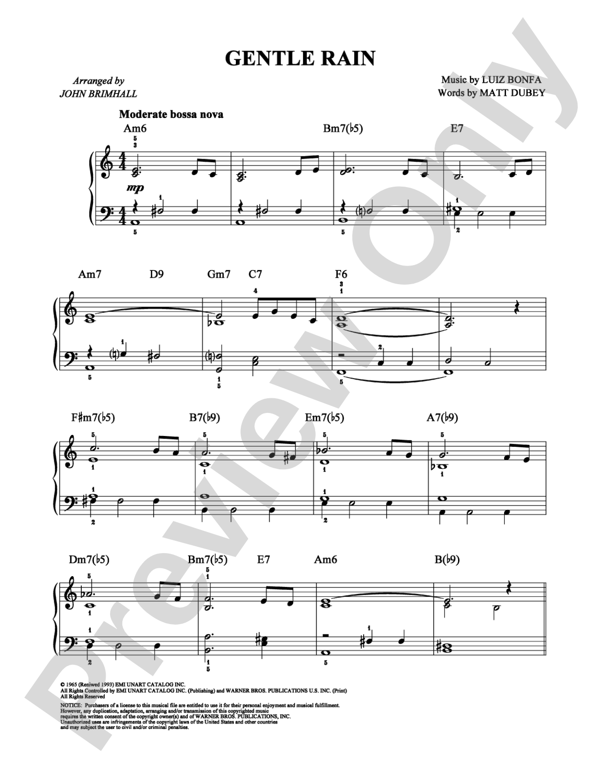 Gentle Rain: Easy Piano Digital Sheet Music