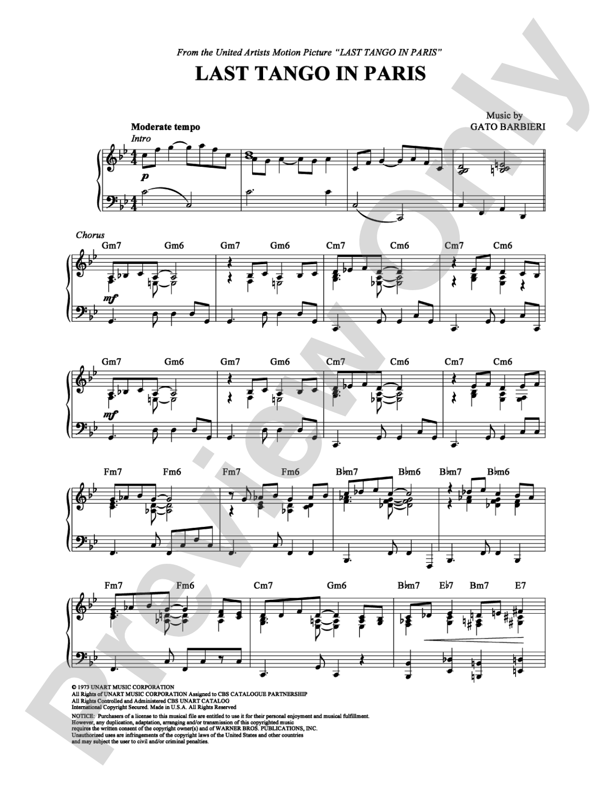 Last Tango in Paris: Piano Digital Sheet Music