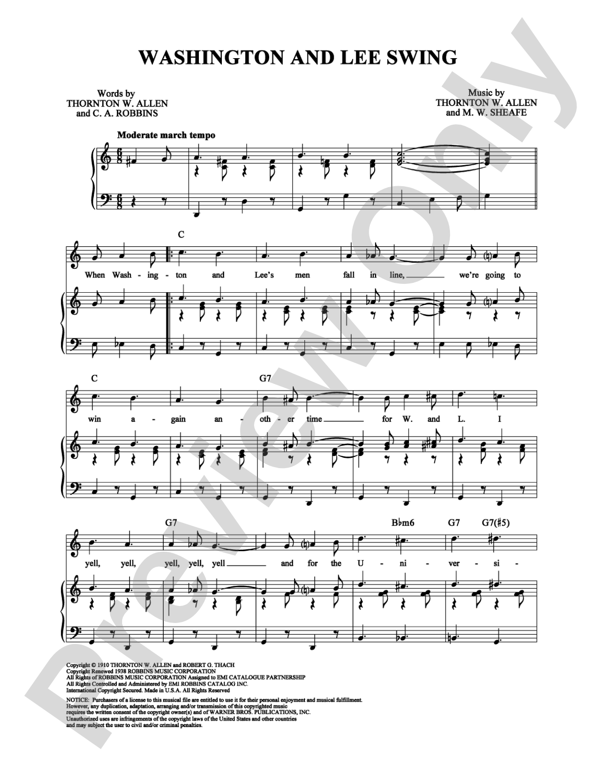Washington and Lee Swing: Piano/Vocal/Chords Digital Sheet Music