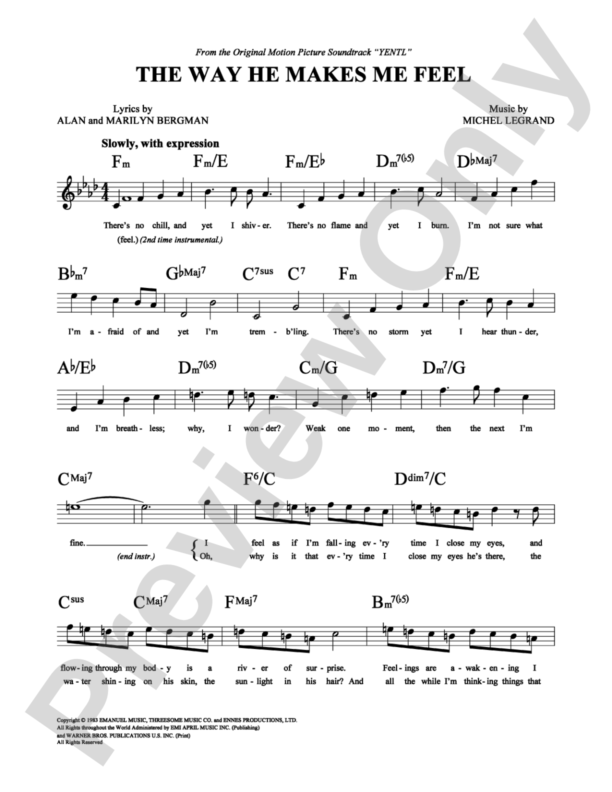 The Way He Makes Me Feel: Lead Sheet Digital Sheet Music