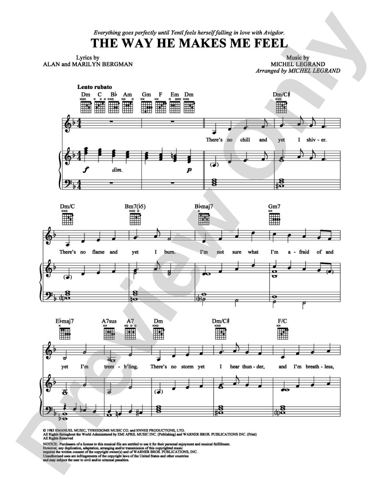 The Way He Makes Me Feel: Piano/Vocal/Chords Digital Sheet Music