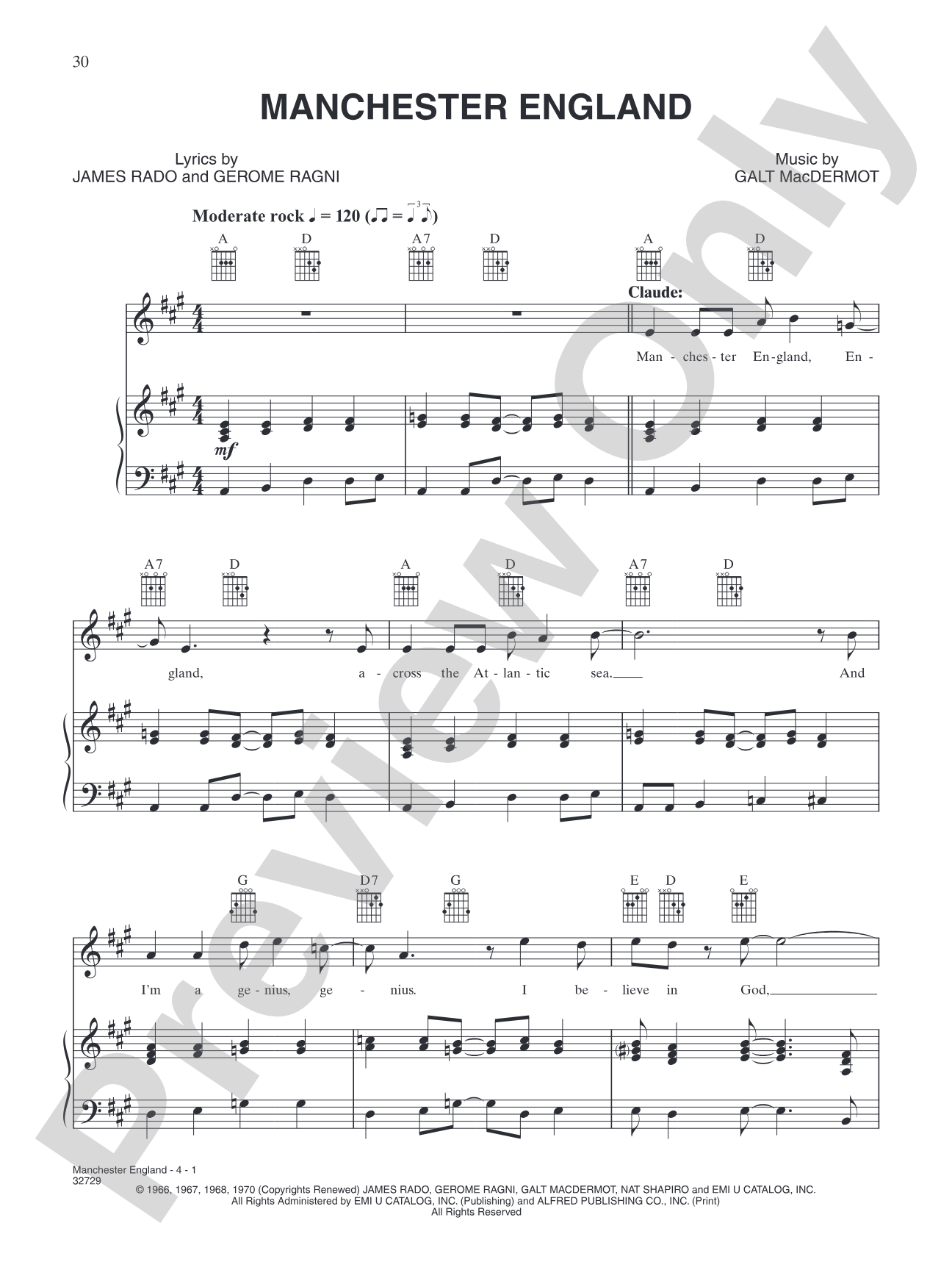 Manchester England: Piano/Vocal/Chords