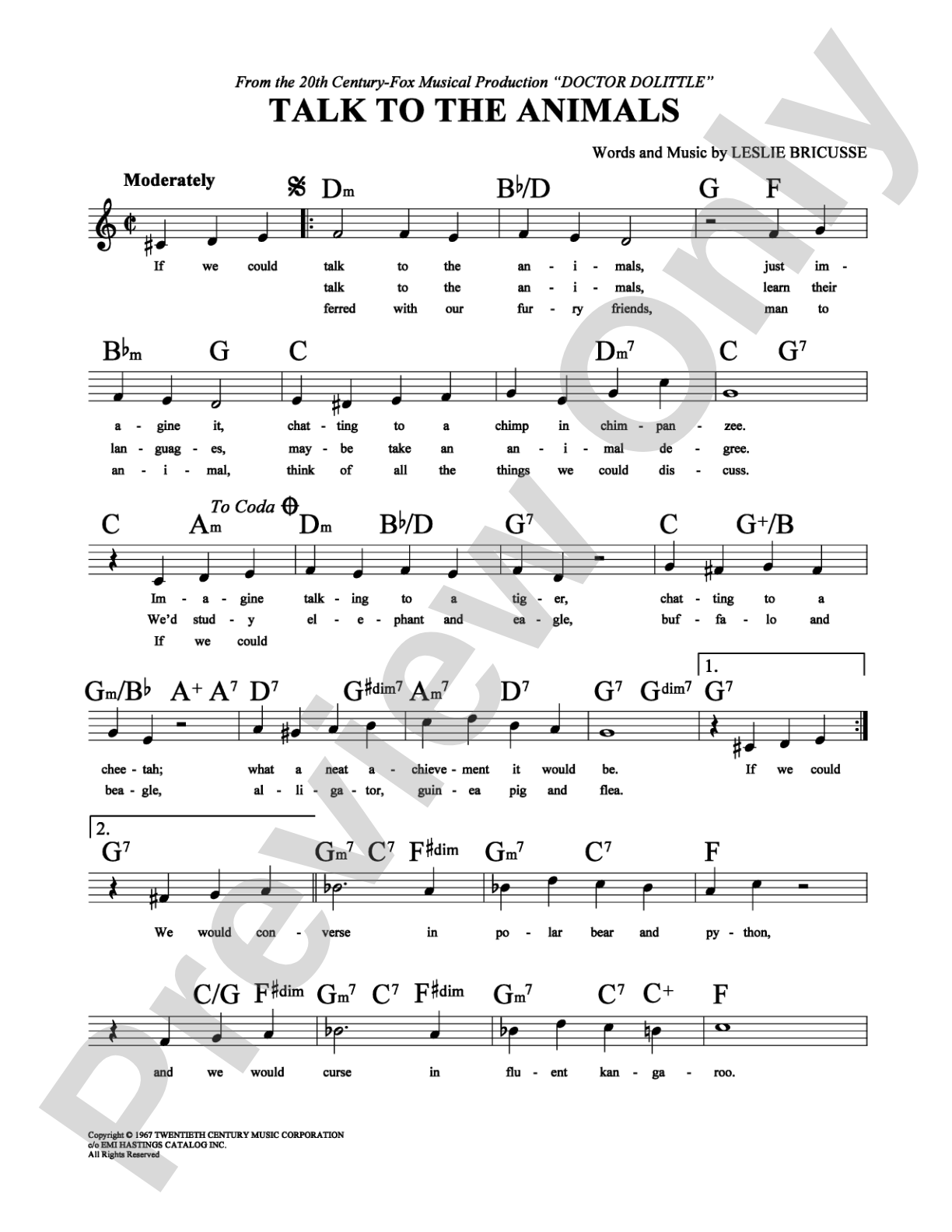 Talk To The Animals: Lead Sheet Digital Sheet Music