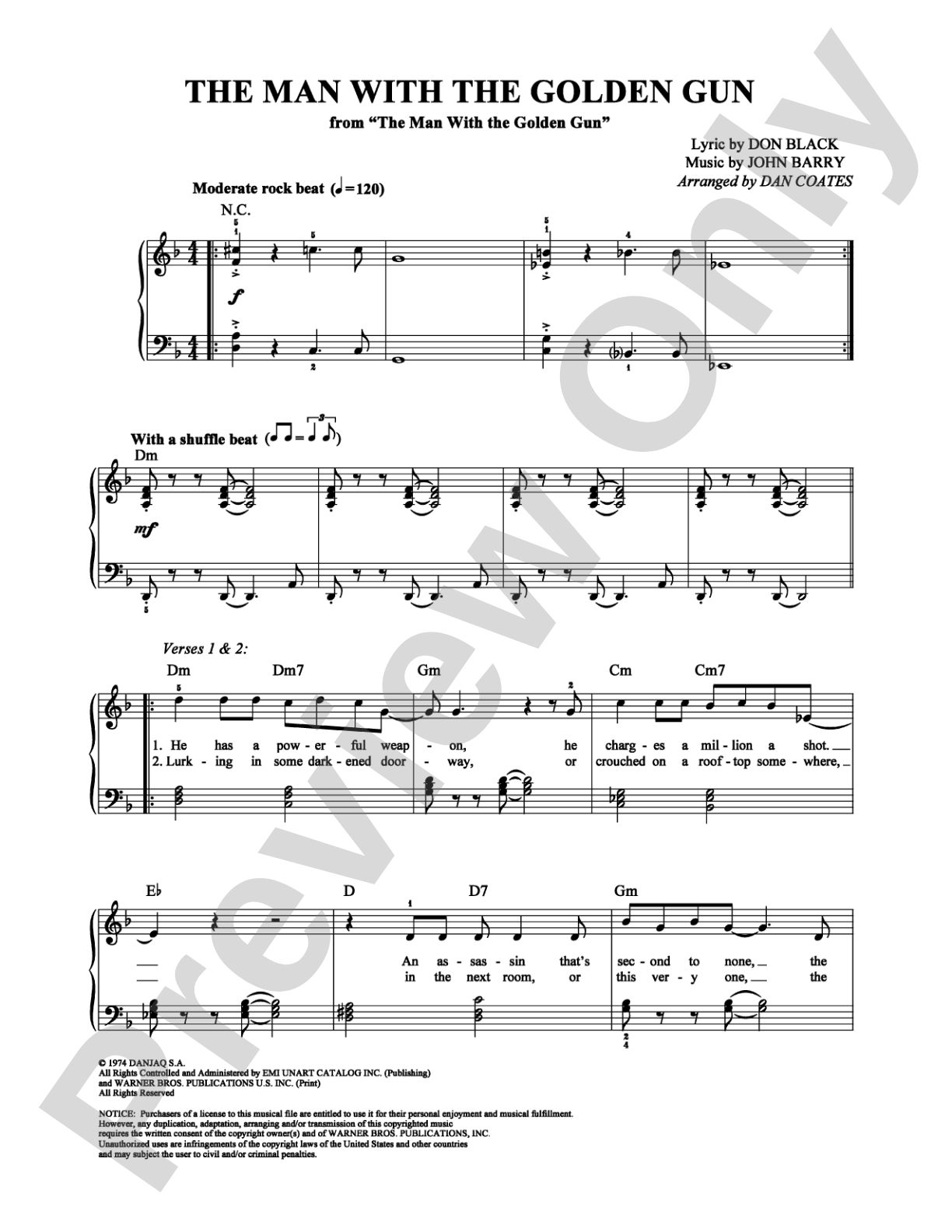 The Man With the Golden Gun: Easy Piano Digital Sheet Music