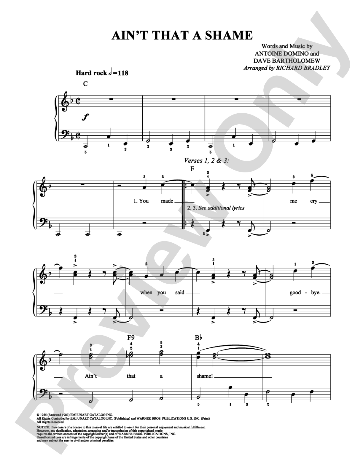 Ain't That a Shame: Easy Piano Digital Sheet Music