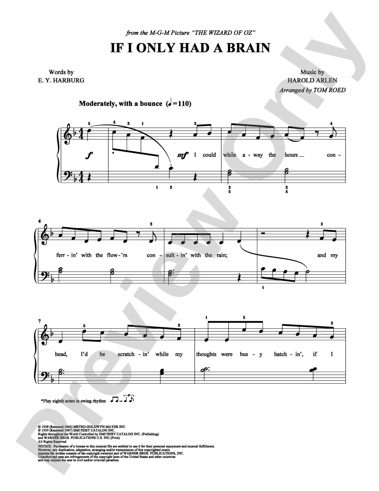 If I Only Had a Brain: Easy Piano Digital Sheet Music