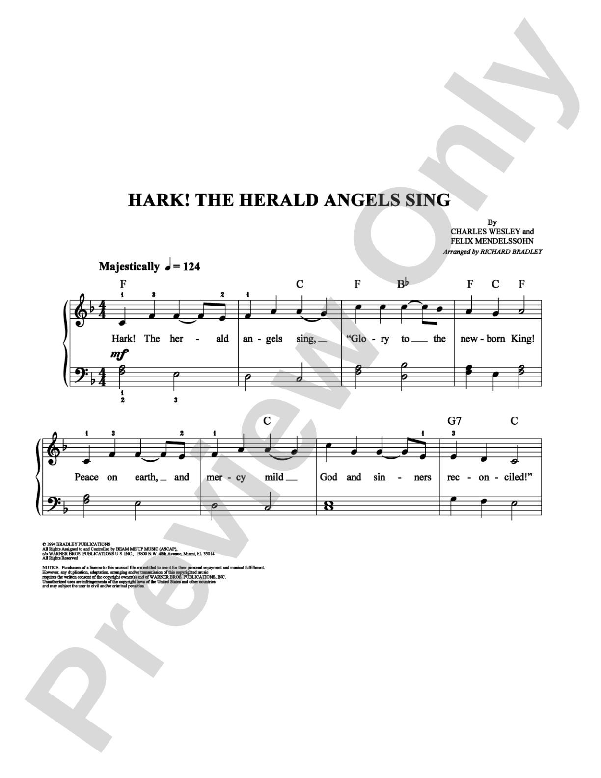 Hark! The Herald Angels Sing: Easy Piano Digital Sheet Music