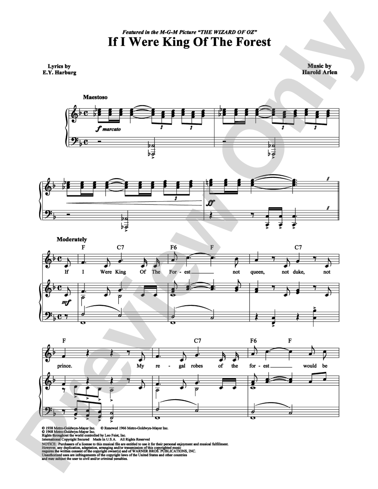 If I Were King of the Forest: Piano/Vocal/Chords Digital Sheet Music