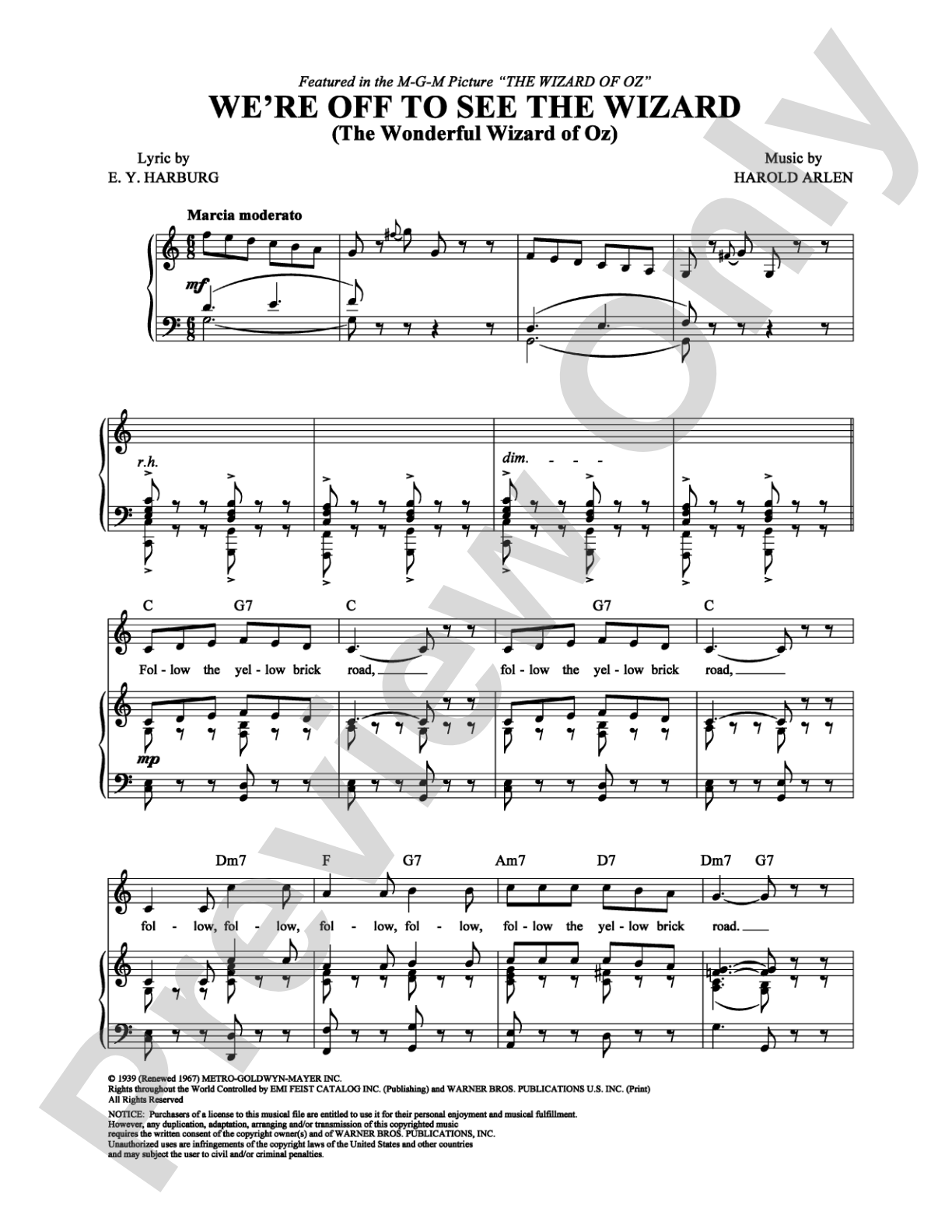 We're Off to See the Wizard (The Wonderful Wizard of Oz): Piano/Vocal/Chords Digital Sheet Music