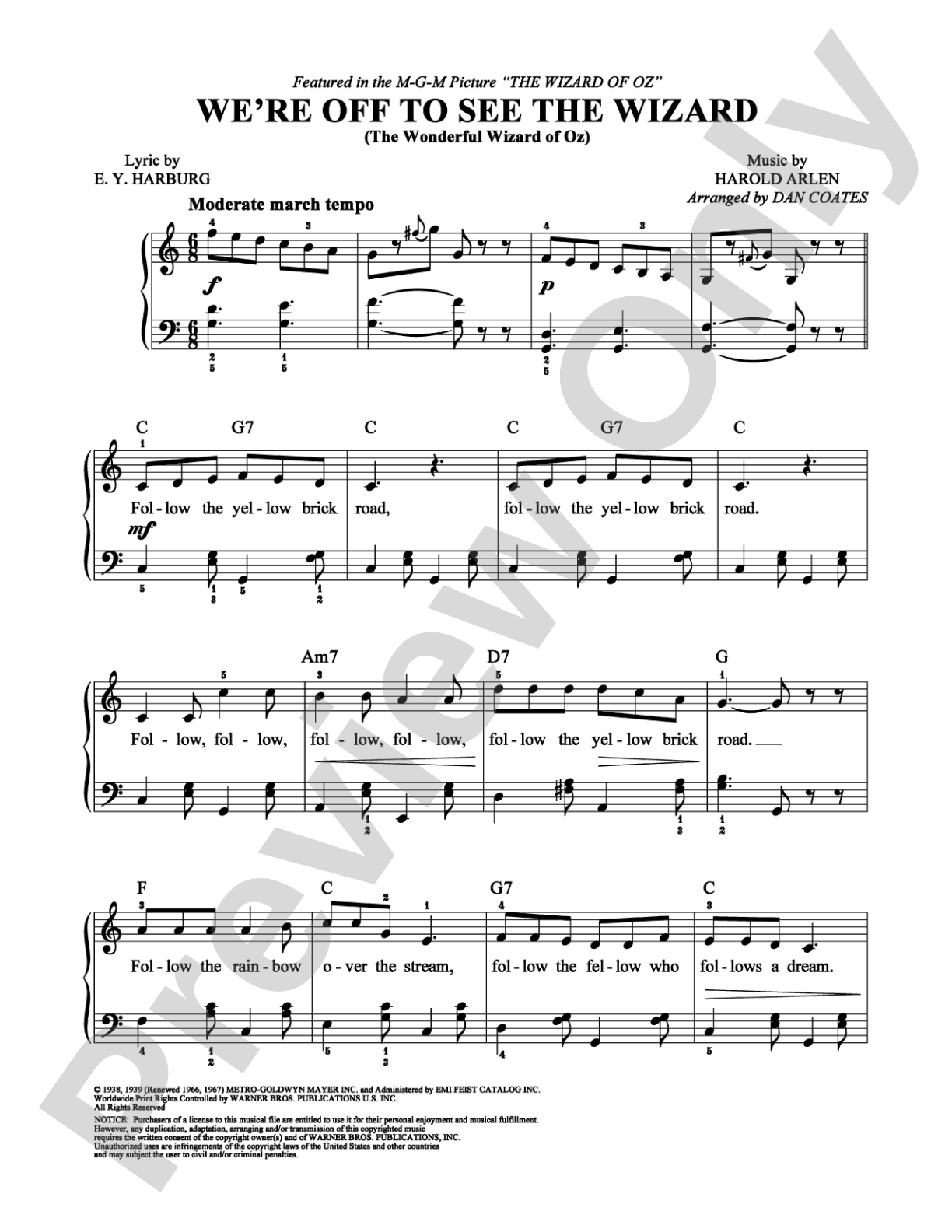 We're Off to See the Wizard: Easy Piano Digital Sheet Music