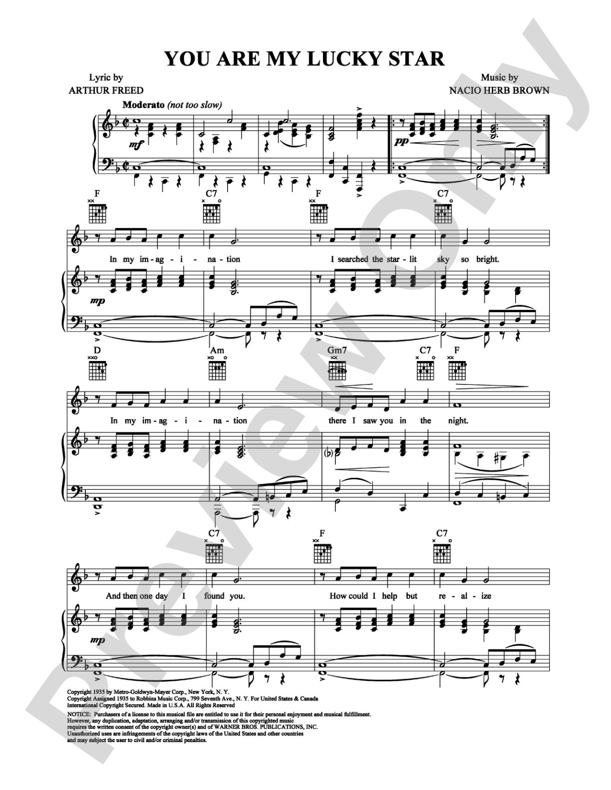 You Are My Lucky Star: Piano/Vocal/Chords Digital Sheet Music