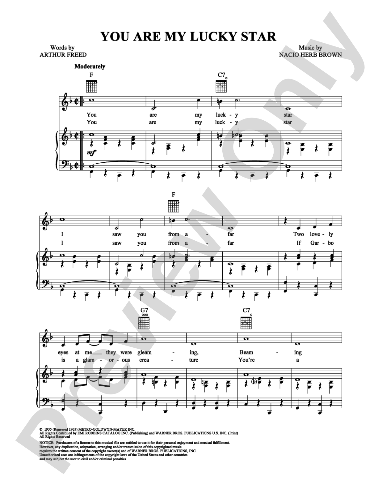 You Are My Lucky Star: Piano/Vocal/Chords Digital Sheet Music