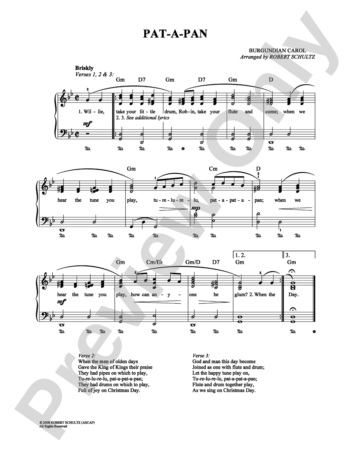 Pat-A-Pan: Piano/Vocal/Chords Digital Sheet Music