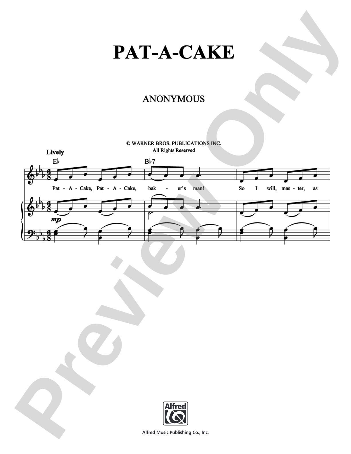 Pat-A-Cake: Piano/Vocal/Chords Digital Sheet Music