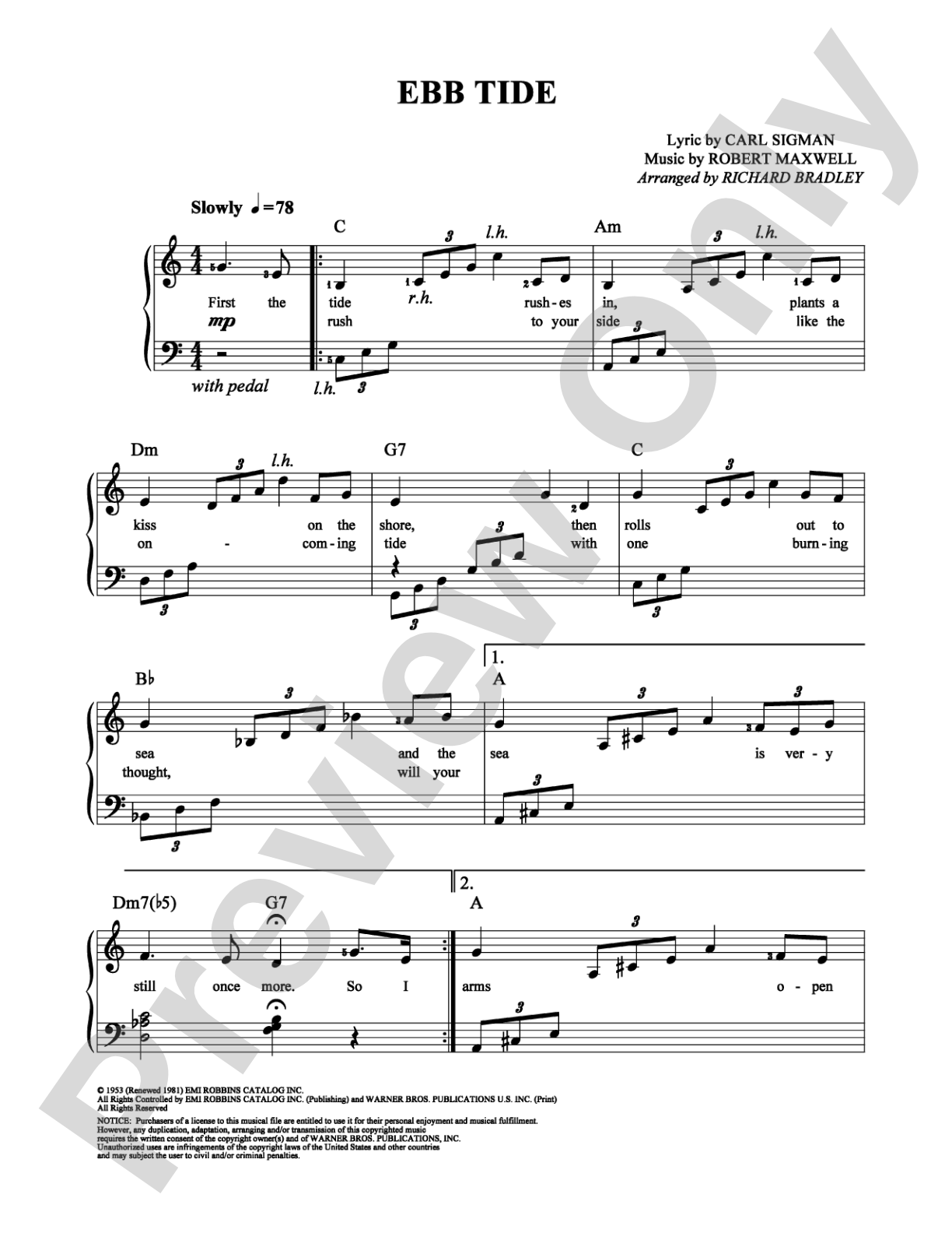 Ebb Tide: Easy Piano Digital Sheet Music