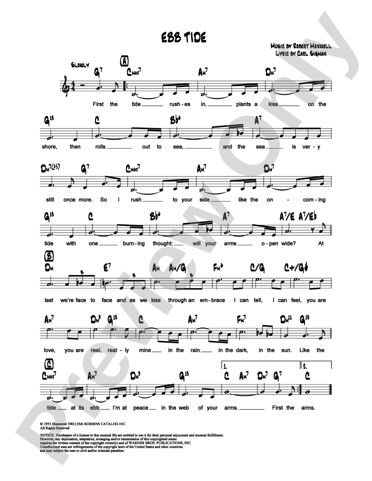 Ebb Tide: Lead Sheet Digital Sheet Music