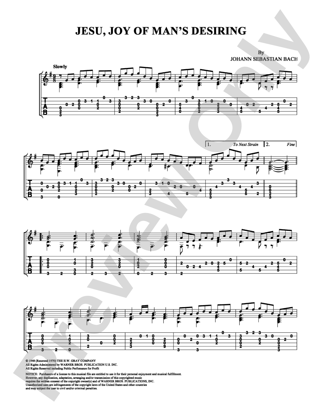 Jesu, Joy of Man's Desiring: Guitar TAB Digital Sheet Music