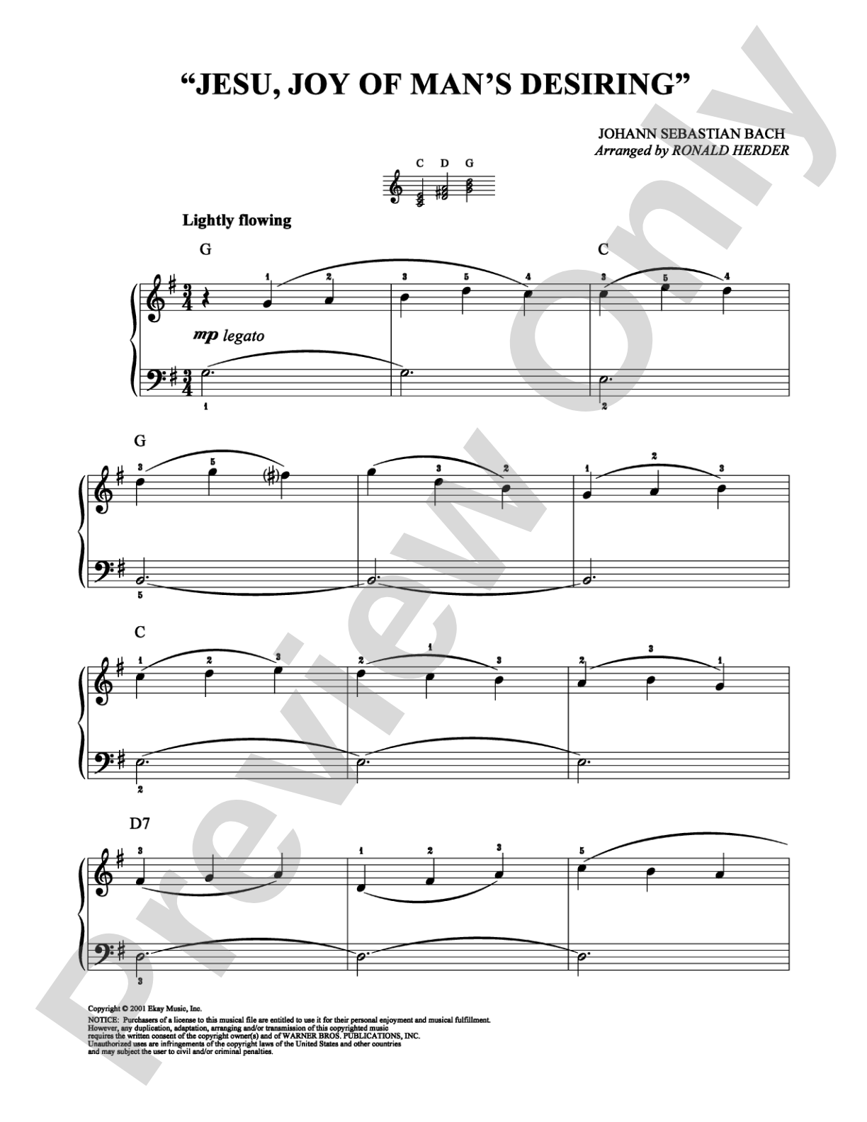 Jesu, Joy of Man's Desiring: Easy Piano Digital Sheet Music
