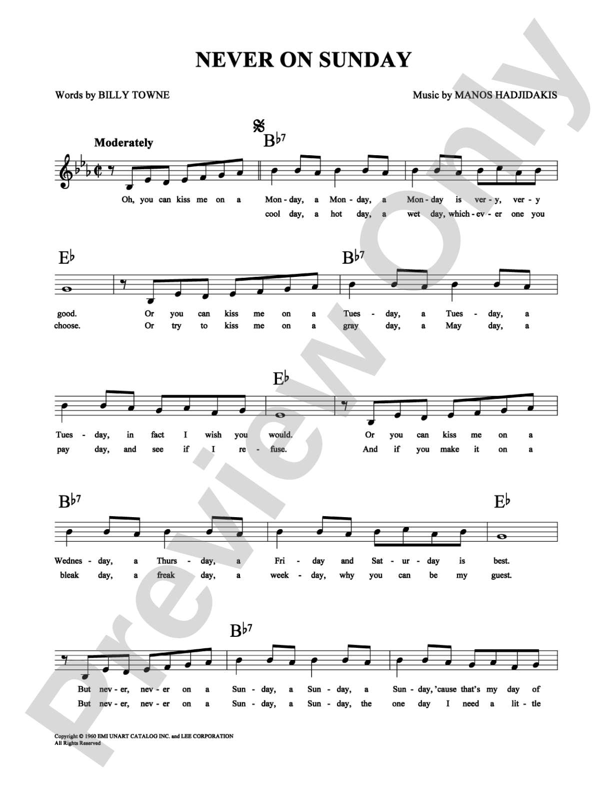 Never On Sunday: Lead Sheet Digital Sheet Music