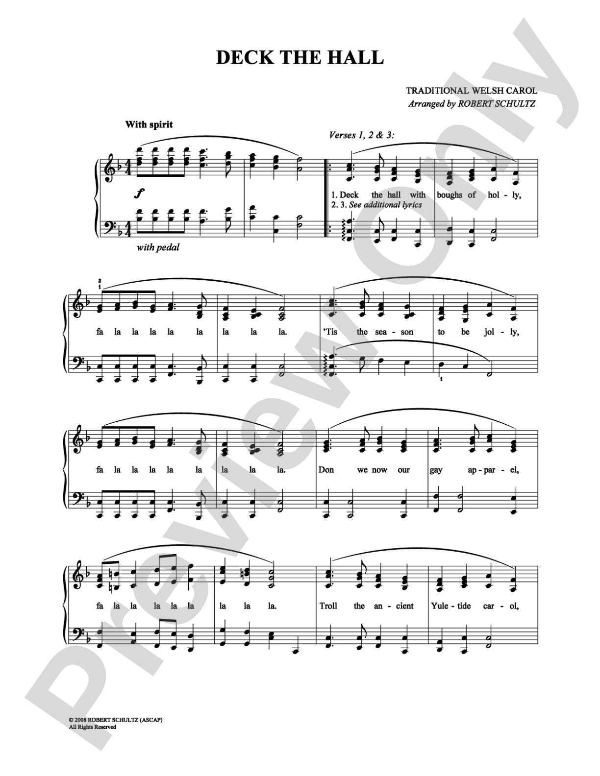 Deck the Hall: Piano/Vocal/Chords Digital Sheet Music