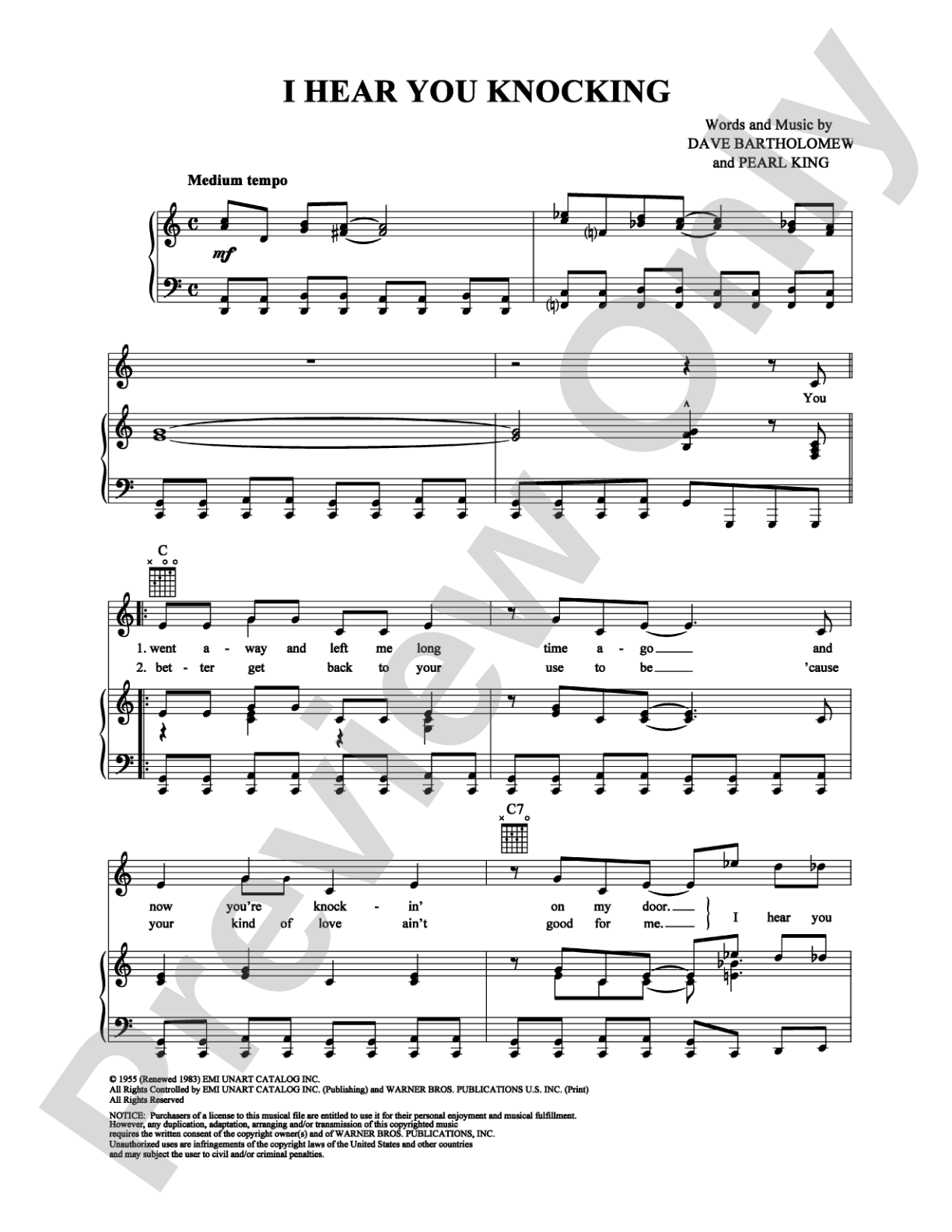 I Hear You Knocking: Piano/Vocal/Chords Digital Sheet Music