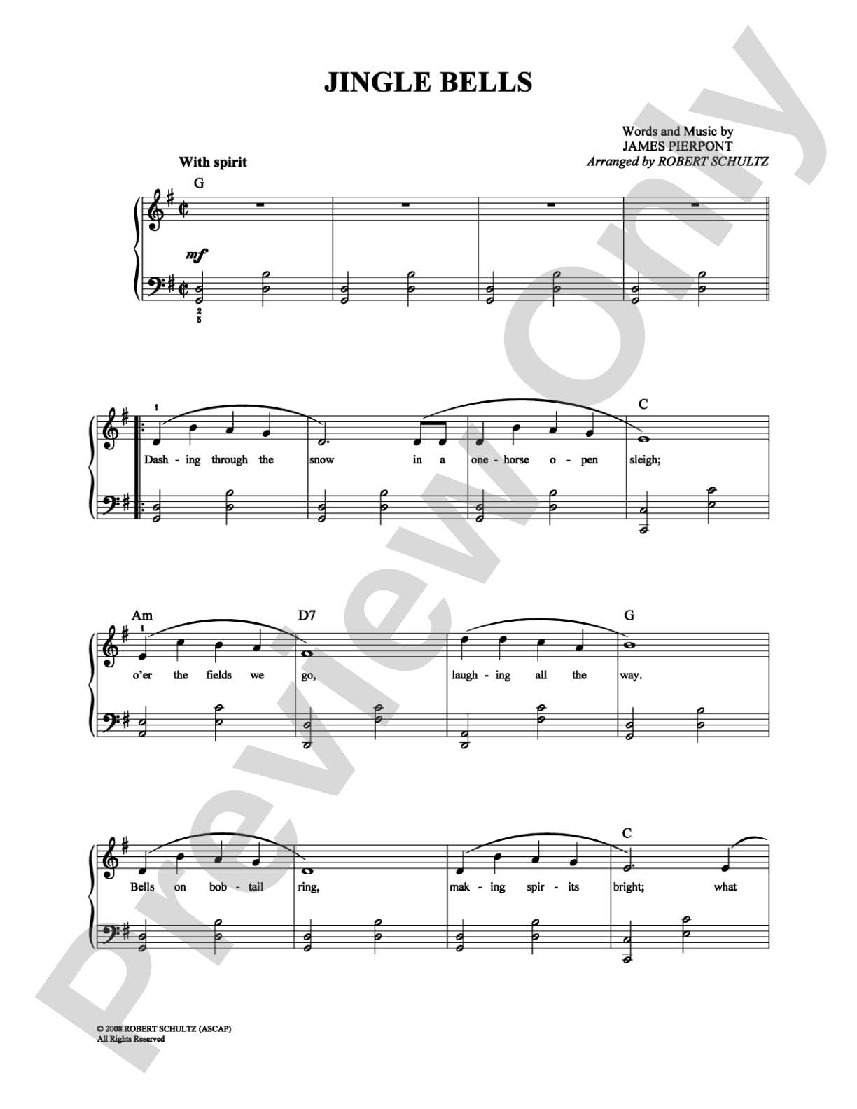 Jingle Bells: Piano/Vocal/Chords Digital Sheet Music