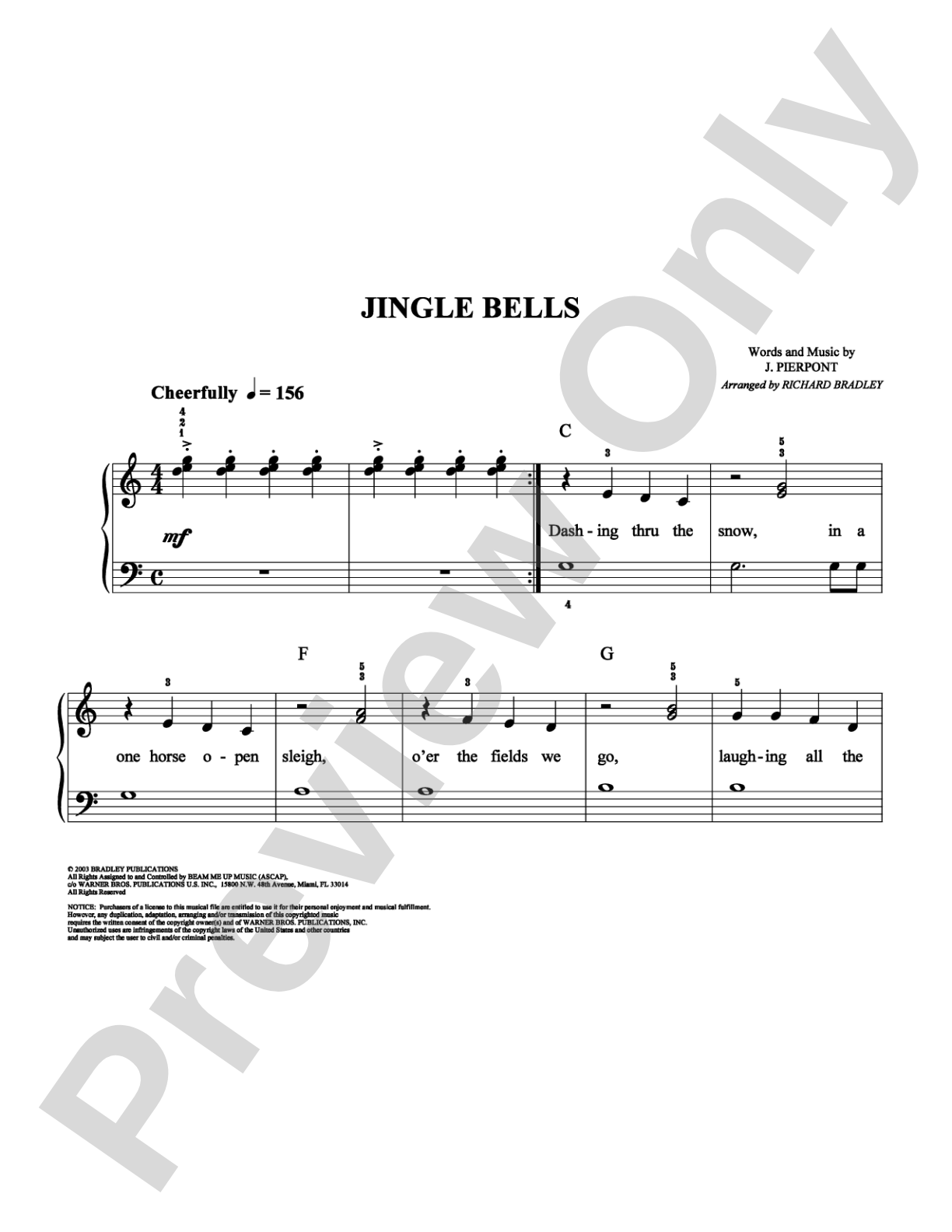 Jingle Bells: Easy Piano Digital Sheet Music