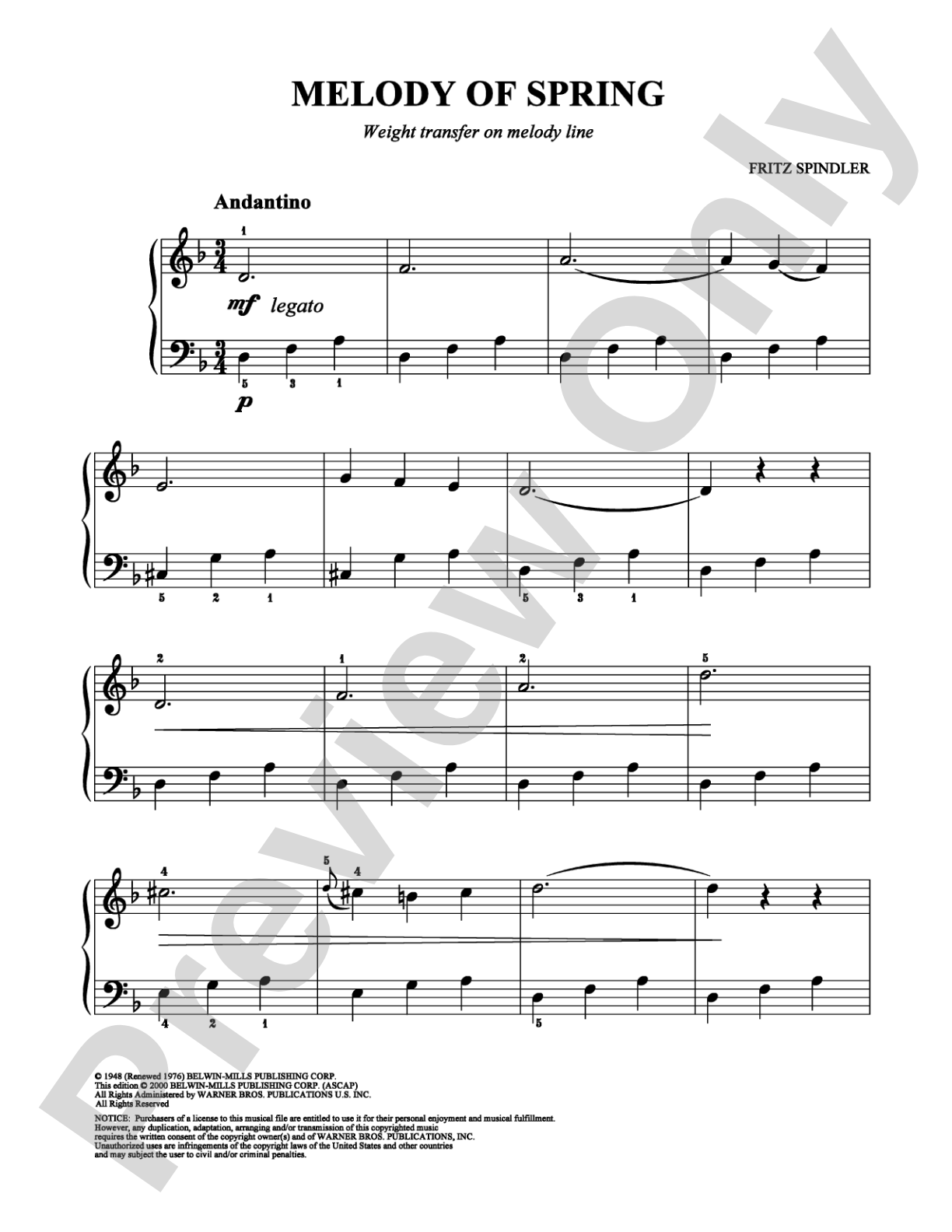 Melody of Spring: Easy Piano Digital Sheet Music
